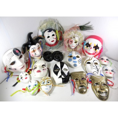 Vintage Lot of 17 Ceramic Brass Theater Masquerade Thespian Masks Wall Decor   273342271986